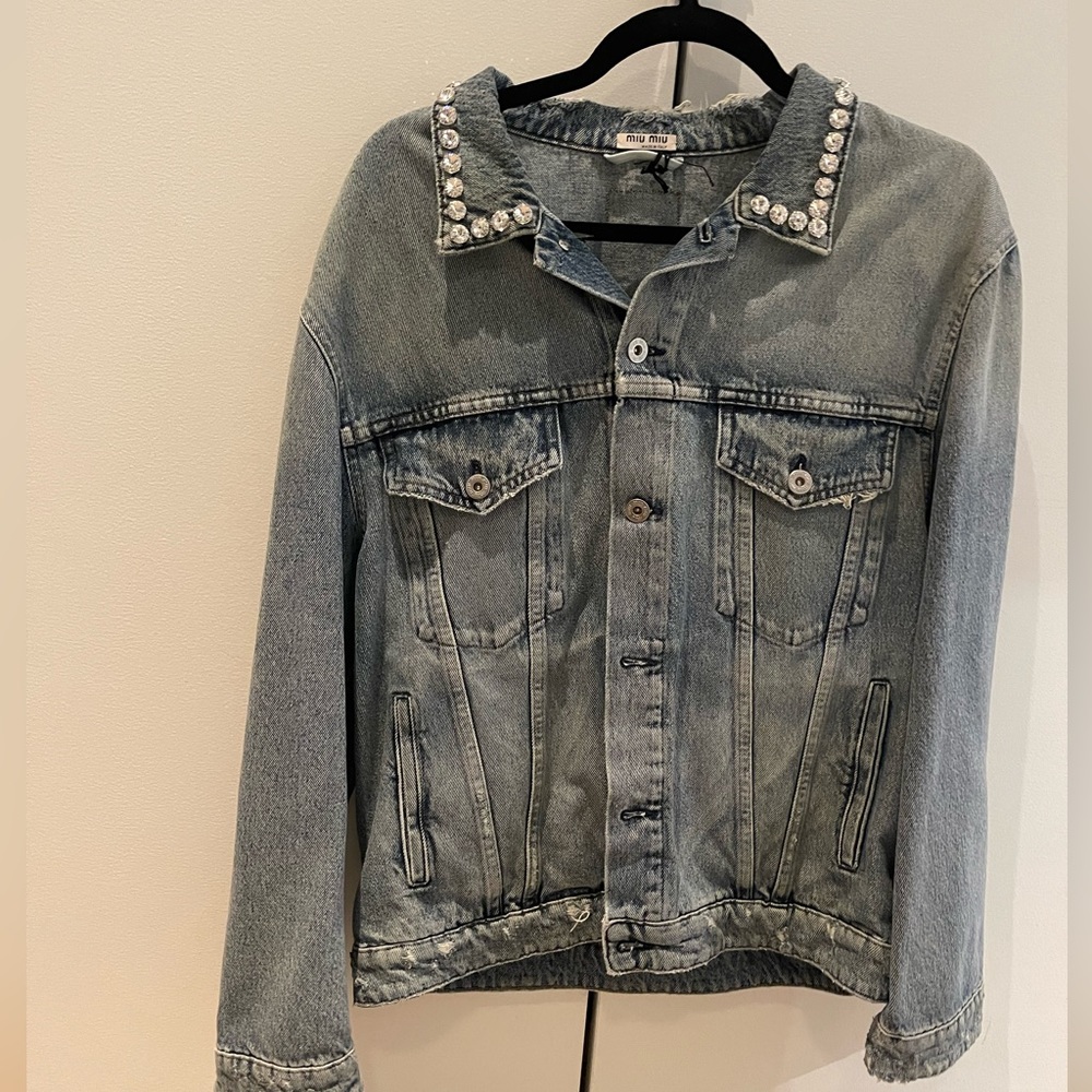 Miu miu crystal denim jacket. Used 1 time. Like new